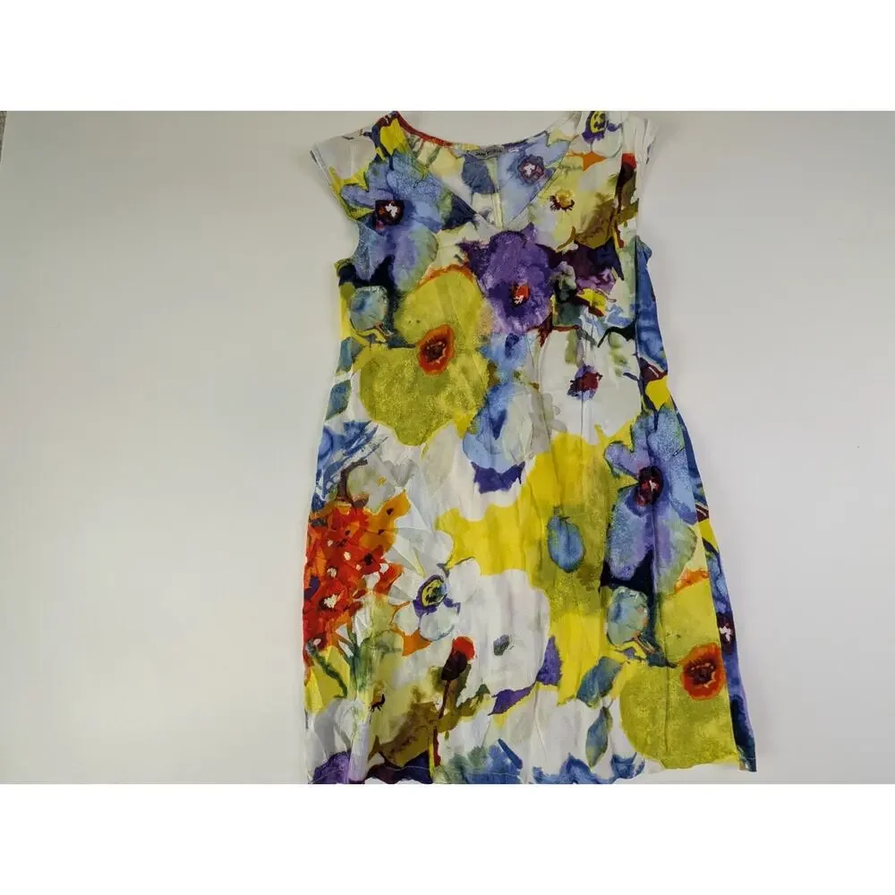 Jams World Artsy Watercolor Abstract Floral Print Cap Sleeve Women's M Dress